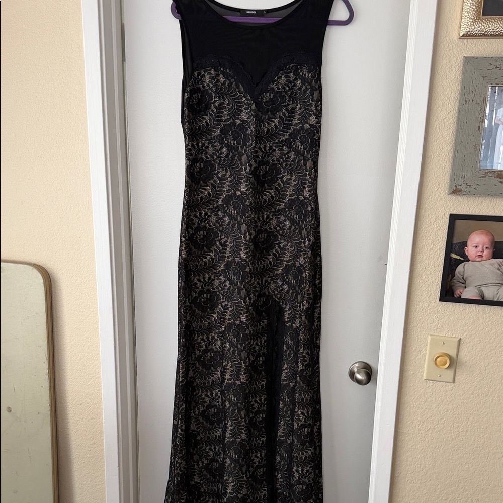 Miusol Black Lace Maxi Dress with Nude Lining